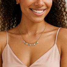 14K Yellow Gold Blue And White Topaz Dancing Drop Necklace