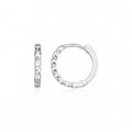 14K white gold round textured petite hoop earrings with no stones