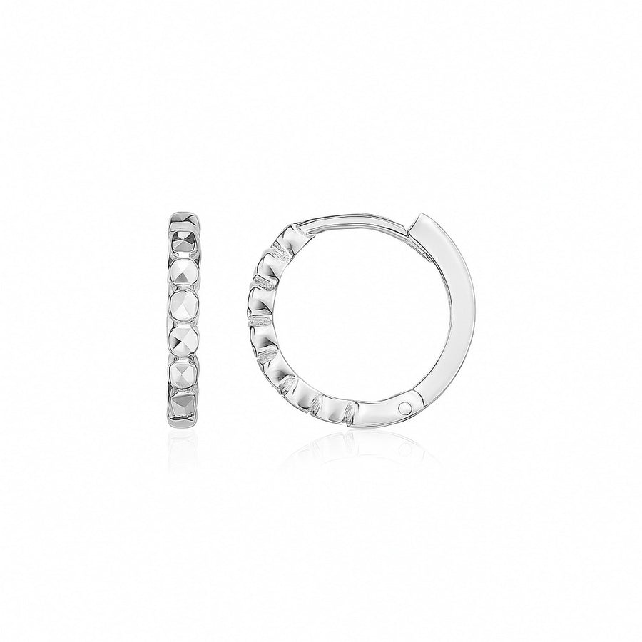 14k White Gold Petite Textured Round Hoop Earrings