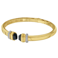 14K Yellow Gold Black Pyramid Art Deco Open Cuff Bangle (6.00 mm)