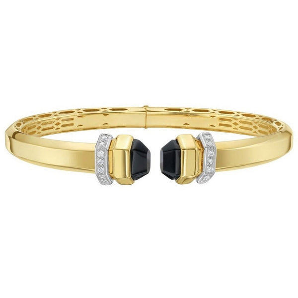 14K Yellow Gold Black Pyramid Art Deco Open Cuff Bangle (6.00 mm)