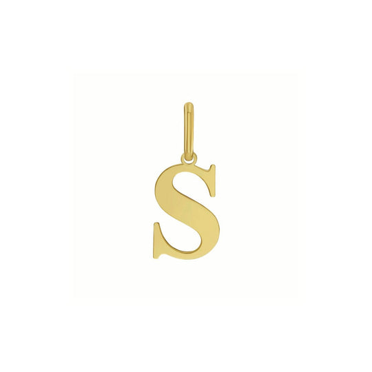 14K yellow gold initial S charm pendant with polished letter and closed bail