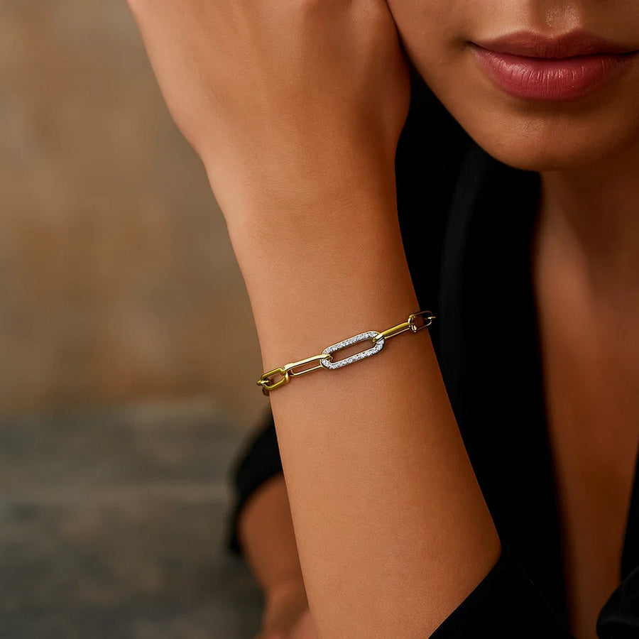 14k Yellow Gold Paperclip Chain Bracelet with Diamond Link (6.00 mm)