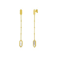 14K yellow gold drop earrings with pear mother of pearl stones in hexagon frames