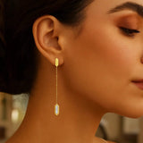 14K Yellow Gold Hexagon Mother of Pearl Drop Earrings thumbnail 3