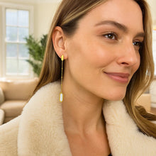 14K Yellow Gold Hexagon Mother of Pearl Drop Earrings