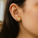 Checkered Heart Stud Earrings in 14K Yellow Gold thumbnail 2