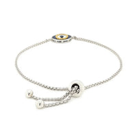 Sterling Silver Adjustable Two Toned Enameled Evil Eye Friendship Bracelet