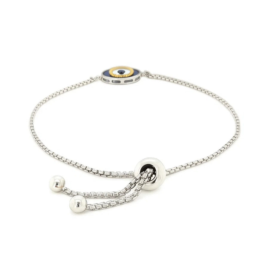Sterling Silver Adjustable Two Toned Enameled Evil Eye Friendship Bracelet