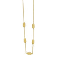 14K yellow gold elongated hexagon pendant necklace with open geometric outline