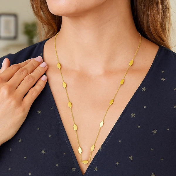 Elongated Hexagon Necklace in 14K Yellow Gold