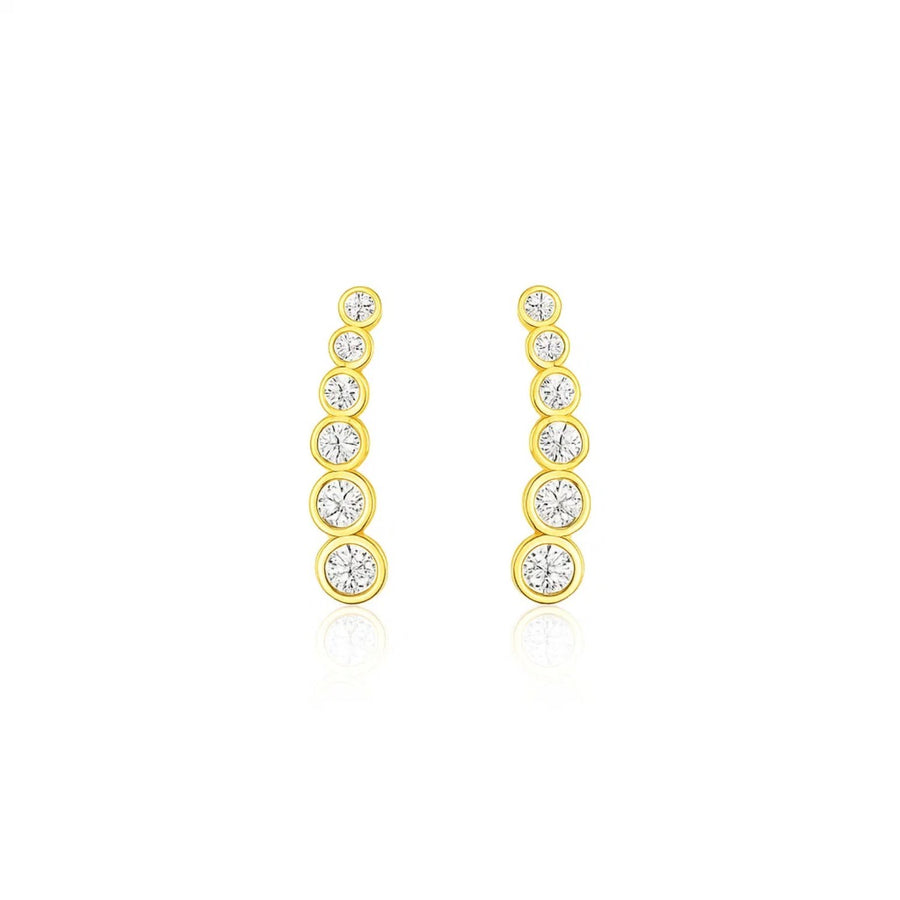 14k Yellow Gold Graduated Circles Climber Post Earrings with Cubic Zirconias