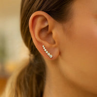 14k Yellow Gold Graduated Circles Climber Post Earrings with Cubic Zirconias