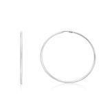 Rhodium plated sterling silver endless hoop earrings with bright white finish thumbnail 1