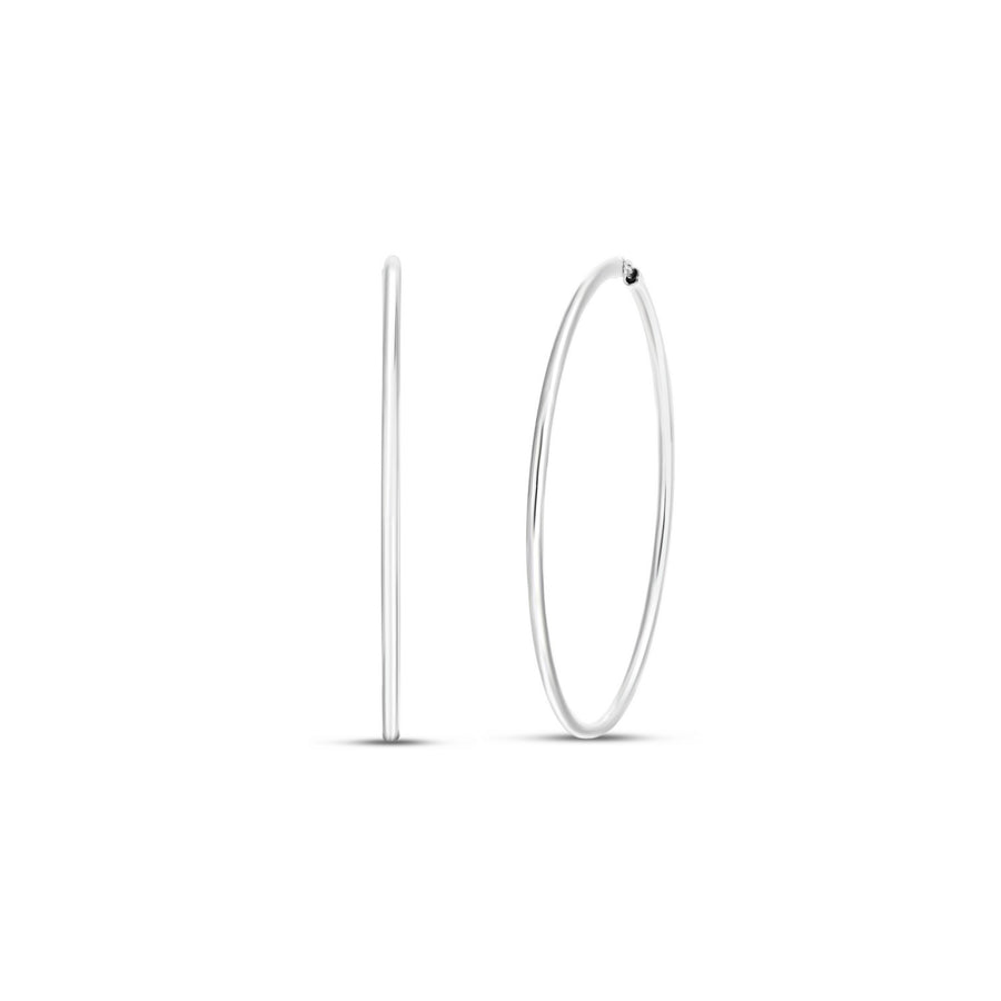 Rhodium Plated Endless Hoop Earrings in Sterling Silver