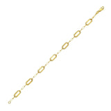 14K yellow gold paperclip link bracelet with pallina bead detail and lobster clasp thumbnail 1