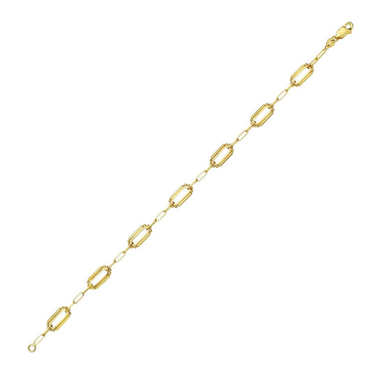 14K yellow gold paperclip link bracelet with pallina bead detail and lobster clasp