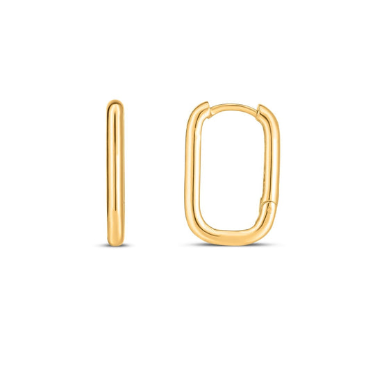 14K yellow gold paperclip huggie earring with polished oval links