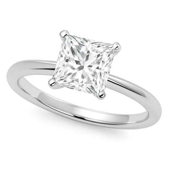 10K white gold ring with princess-cut diamond solitaire stone