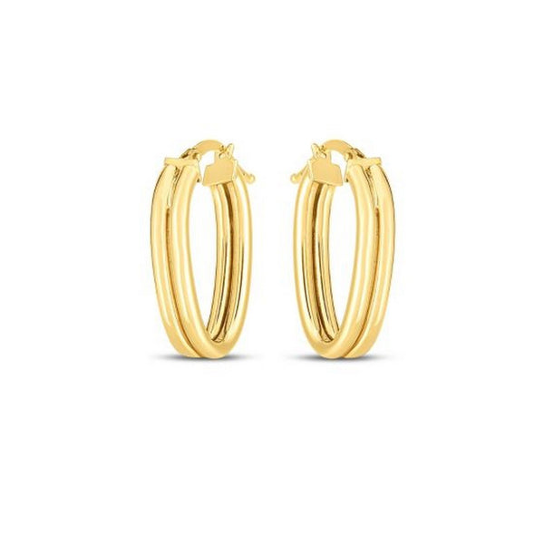 14K Yellow Gold Double Oval Hoop Earrings