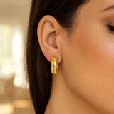 14K Yellow Gold Double Oval Hoop Earrings thumbnail 4