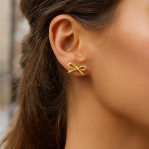 14K Yellow Gold Twisted Rope Large Bow Earrings