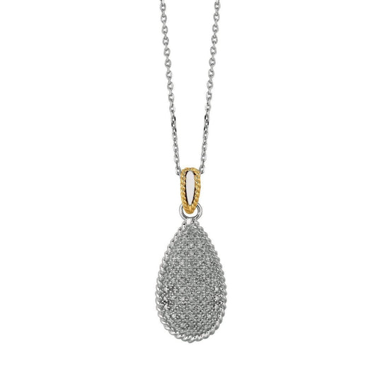 14K two-tone gold teardrop pendant necklace on a matching gold chain