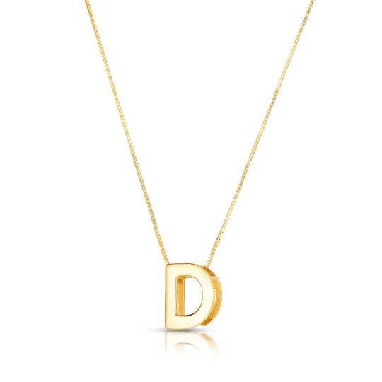14K yellow gold block letter initial D pendant necklace