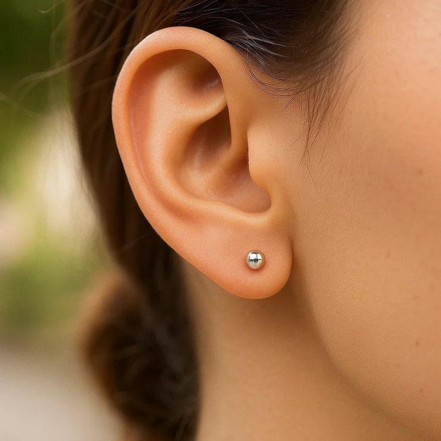 14k White Gold Spherical Stud Earrings (3.0 mm)