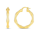 14K yellow gold large bamboo hoop earrings with segmented ridged design thumbnail 1