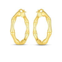 14k Yellow Gold Large Bamboo Hoops
