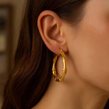 14k Yellow Gold Large Bamboo Hoops thumbnail 3