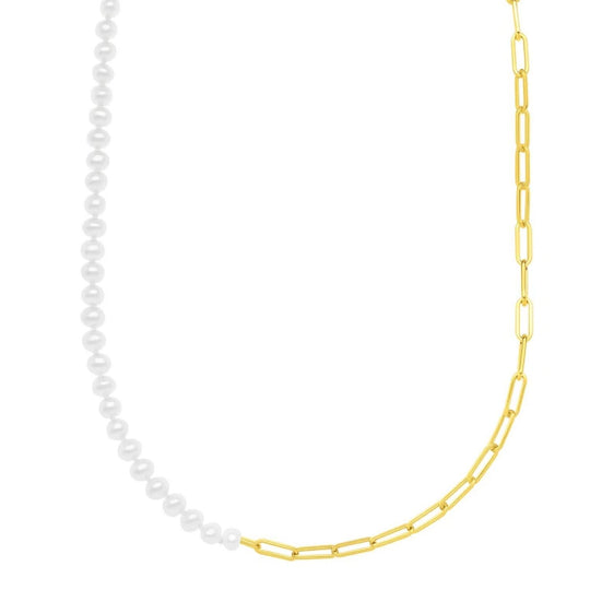14K yellow gold necklace with 1 pear pearl stone on paperclip chain