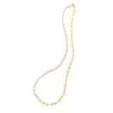 5mm Pearl and Lite Paperclip Necklace in 14K Yellow Gold thumbnail 2