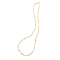 5mm Pearl and Lite Paperclip Necklace in 14K Yellow Gold