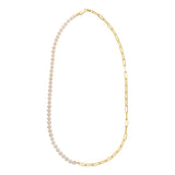 5mm Pearl and Lite Paperclip Necklace in 14K Yellow Gold thumbnail 3