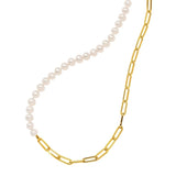 5mm Pearl and Lite Paperclip Necklace in 14K Yellow Gold thumbnail 4
