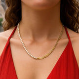 5mm Pearl and Lite Paperclip Necklace in 14K Yellow Gold thumbnail 5