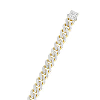 14k Two Tone Gold Miami Cuban Chain Necklace with White Pave