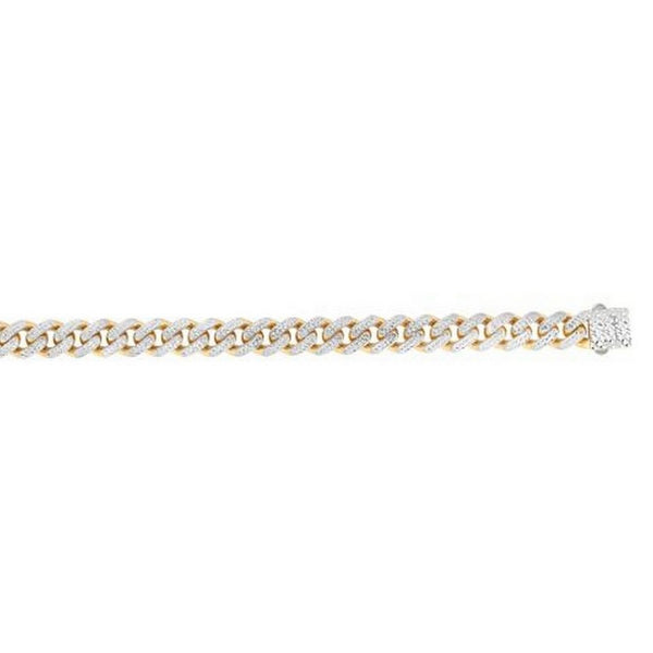 14k Two Tone Gold Miami Cuban Chain Necklace with White Pave