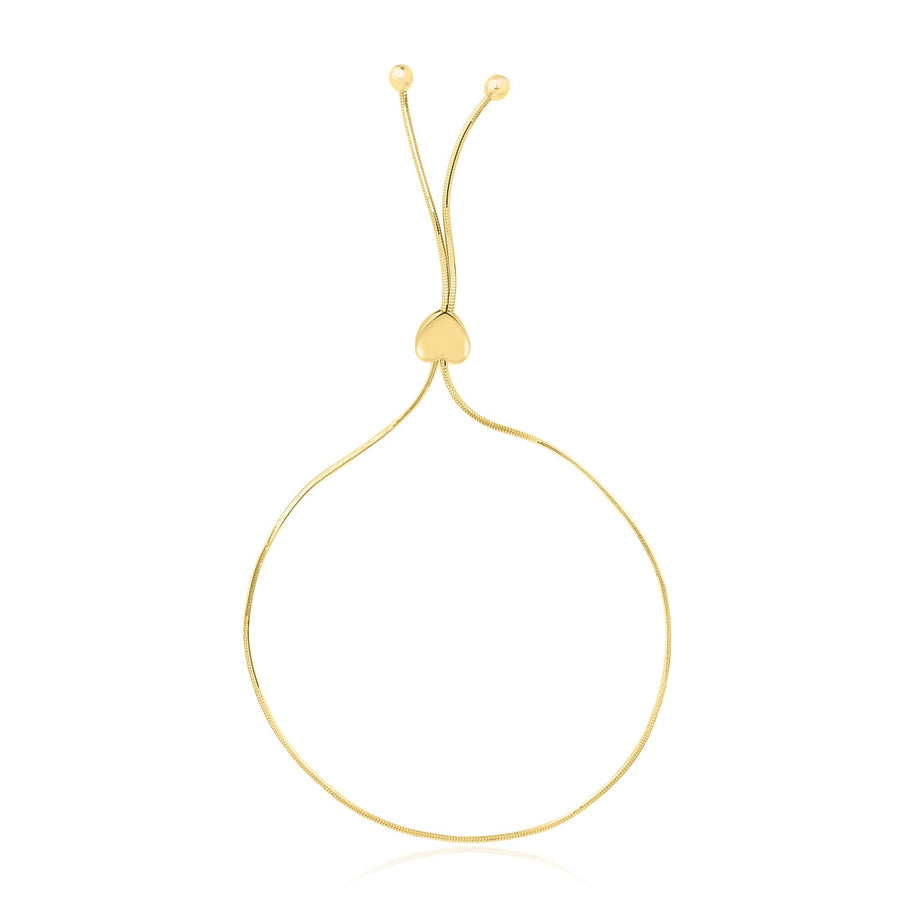 14k Yellow Gold Adjustable Lariat Style Heart Motif Bracelet (1.00 mm)