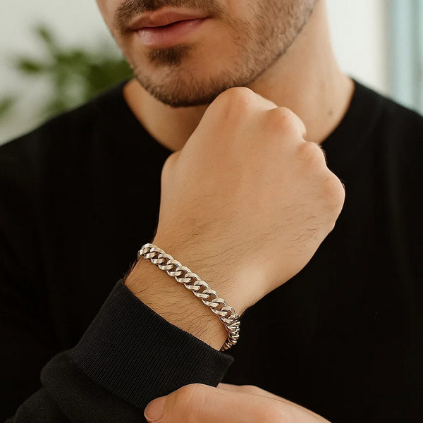 14k White Gold Classic Miami Cuban Solid Bracelet (5.00 mm)