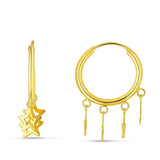 14K Yellow Gold Endless Star Charm Huggie Hoop Earrings thumbnail 1
