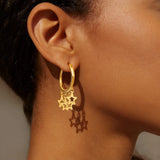 14K Yellow Gold Endless Star Charm Huggie Hoop Earrings thumbnail 3