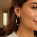 Sterling Silver Round Tube C Hoop Earrings thumbnail 4