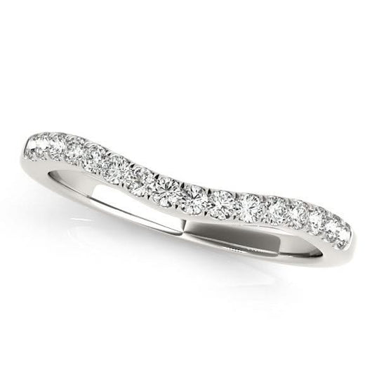 14K white gold ring with pave-set round diamond stones in a curved band