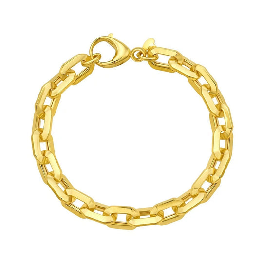 14K yellow gold faceted octagonal link chain bracelet, 8.10 mm width