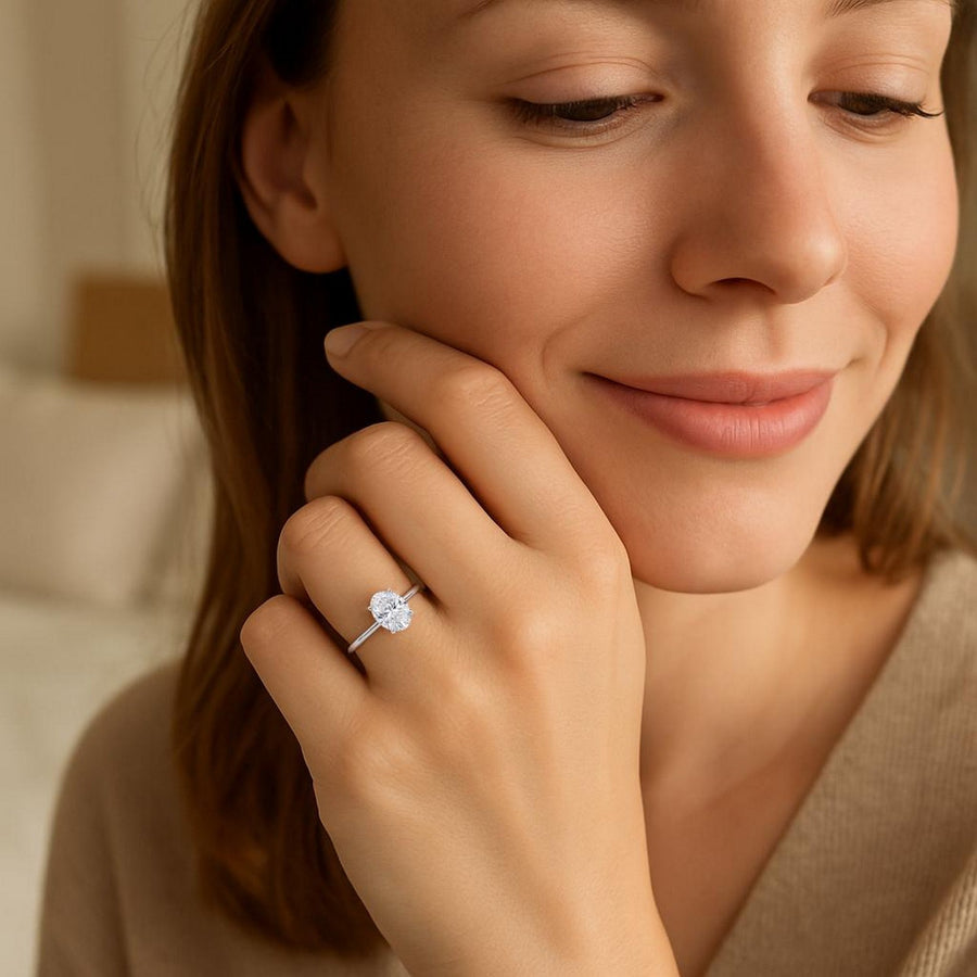 1 Carat Oval Lab Grown IGI G/VS1 Diamond Solitaire Ring in 10K White Gold