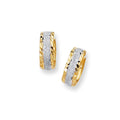 14K two-tone gold huggie earrings with close-hugging hinged design