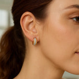 14K Two Tone Gold Center Huggie Earrings thumbnail 2
